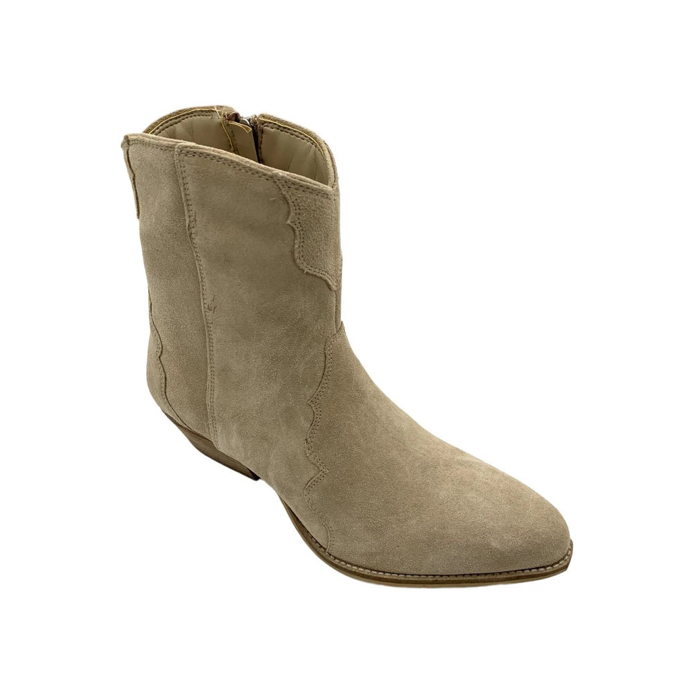 Masseys Women's Priscilla Western Block Heeled Ankle Boot Sand Suede - Medium
